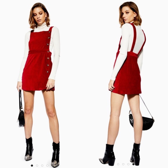 Topshop Dresses & Skirts - Topshop red corduroy button overall dress NEW